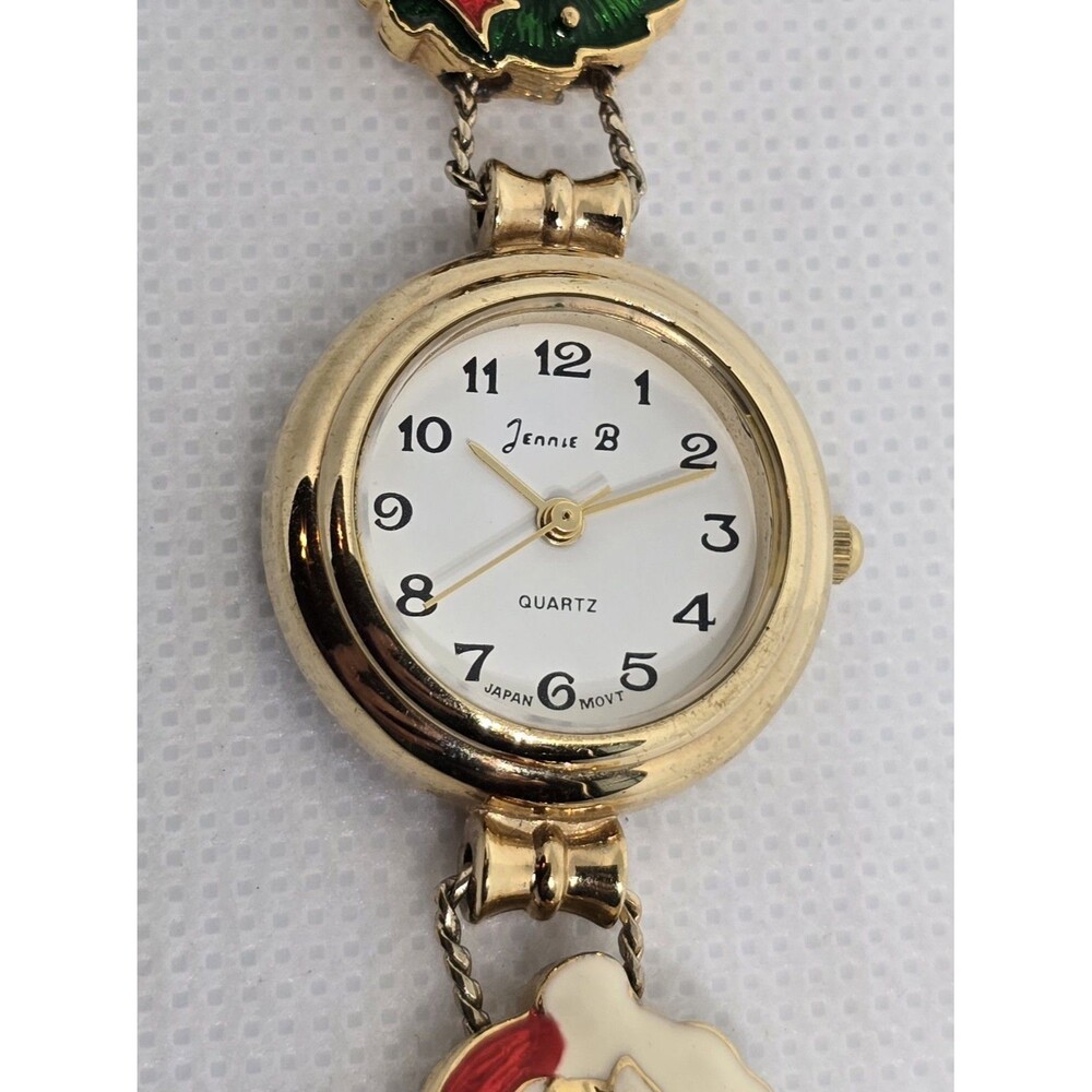 Women's Jennie B Gold Tone Christmas Santa Wrench Present Slide Charm Watch 12 - Picture 6 of 8